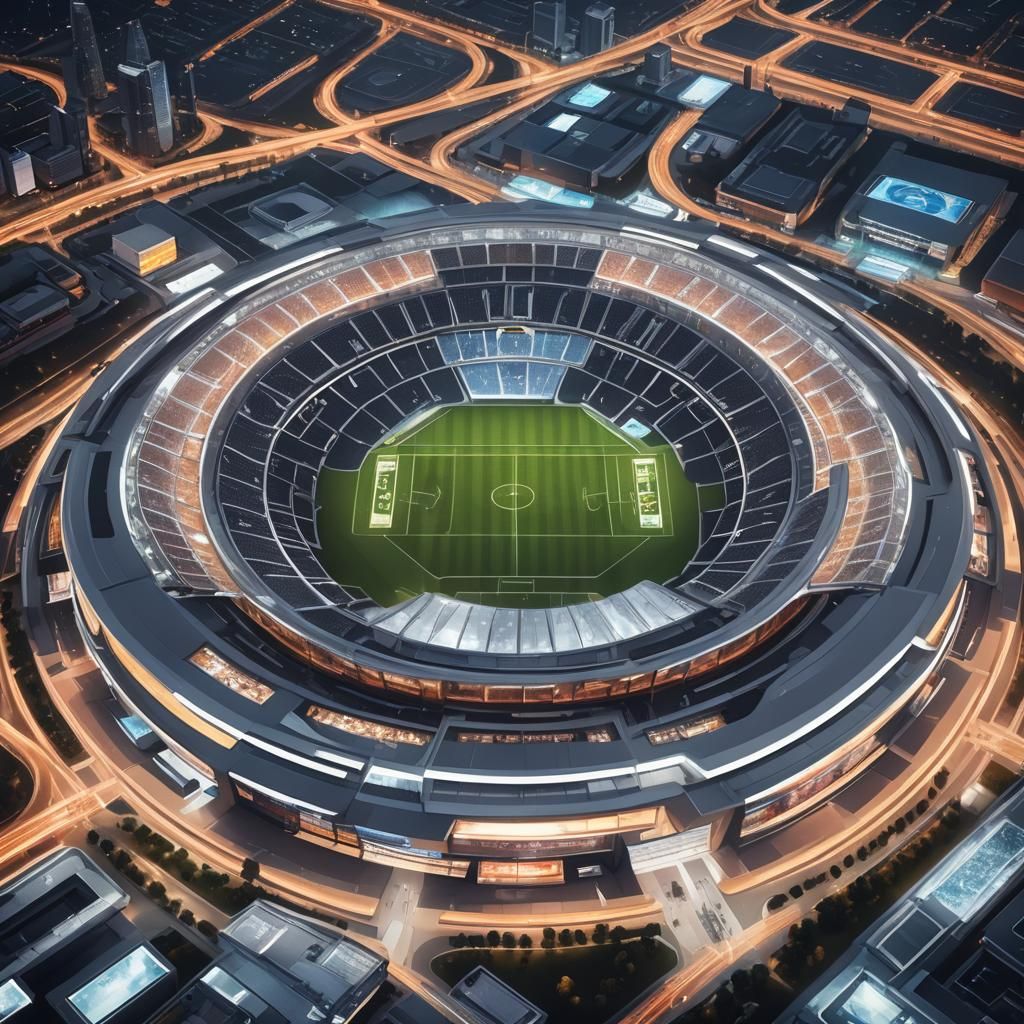 "Generate an image of a futuristic stadium with sleek, moder...