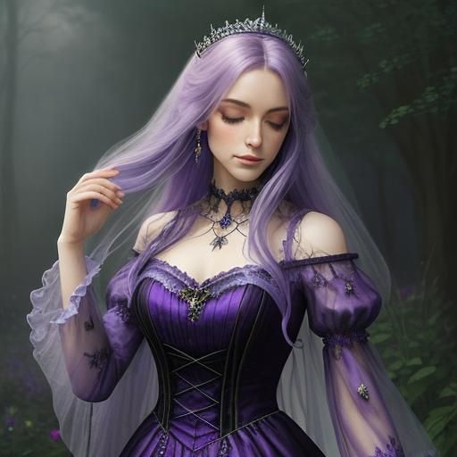 Beautiful realistic purple Gothic dress with elegant details& ethereal vibes& shimmery vibes& magical ...  by @Connie Marie Forrest 