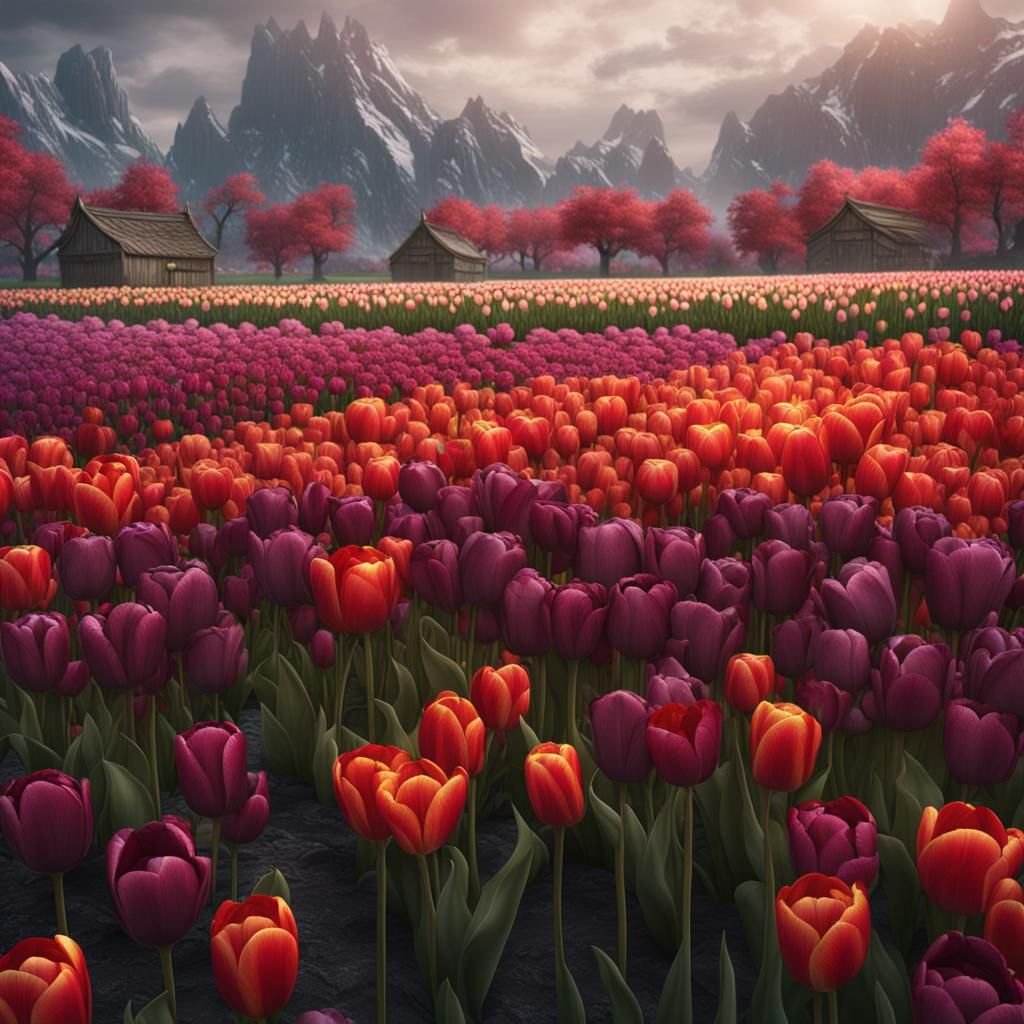 A field of tulips in a Dutch meadow  by @BTMO