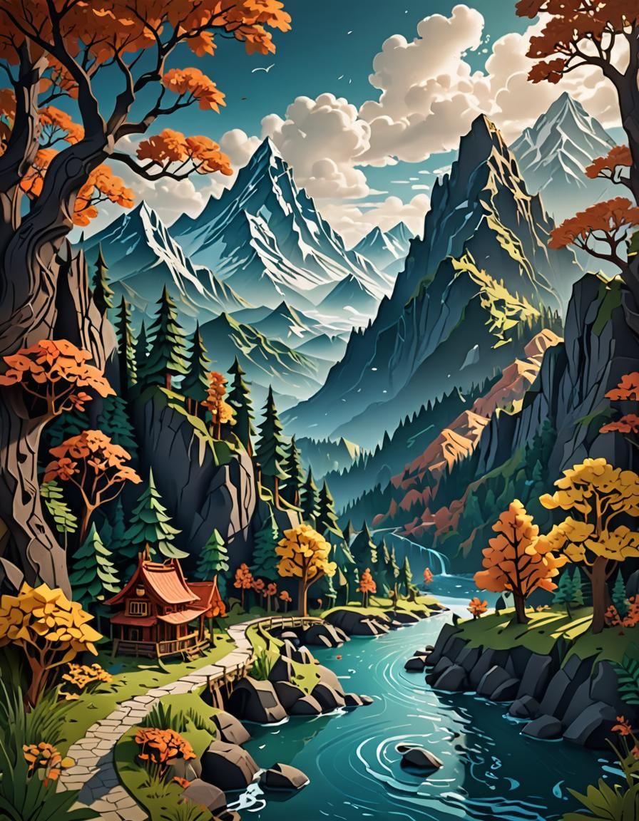 Kirigami landscape.