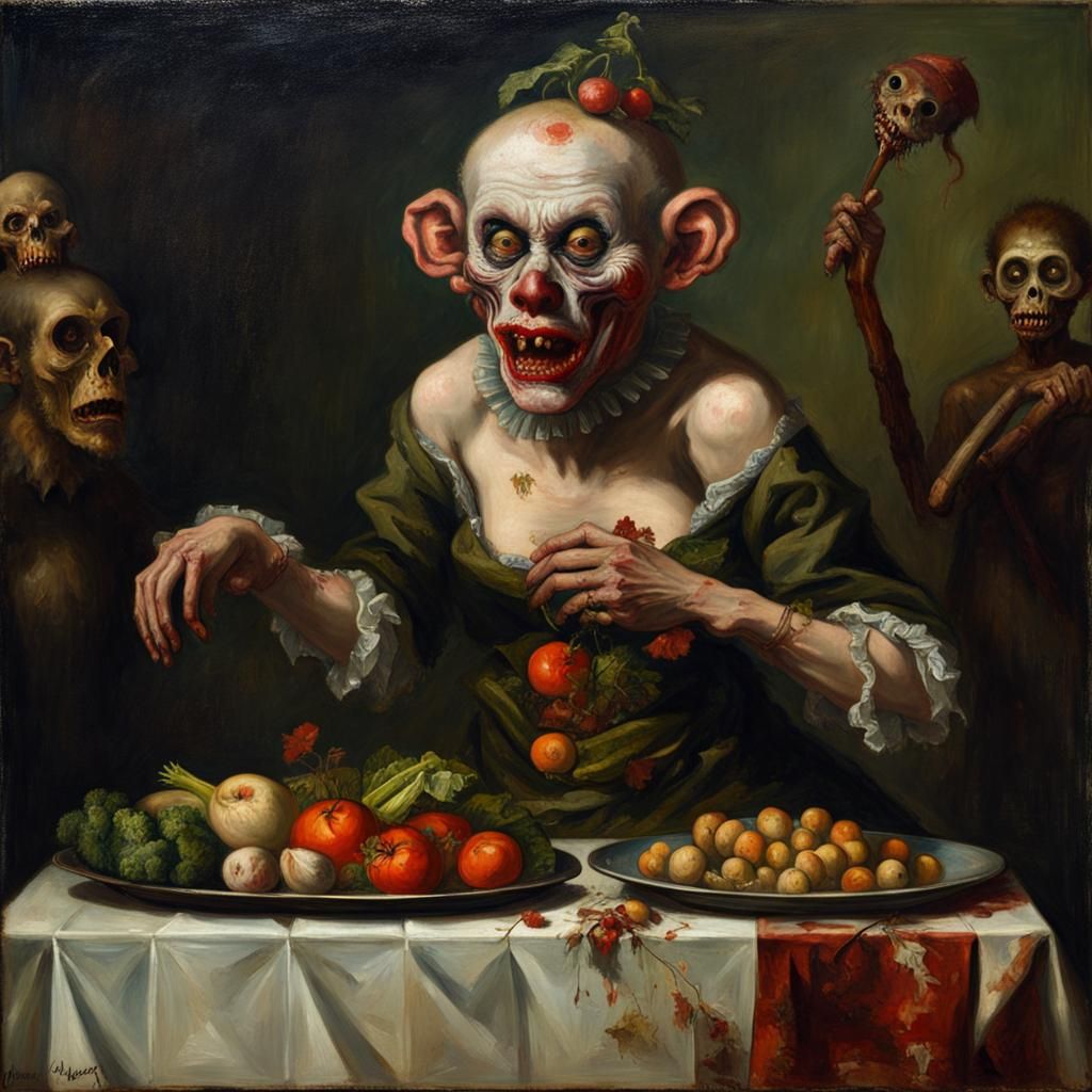 Zombie Monkey Monster Clown Woman 16th Century With Platter ...
