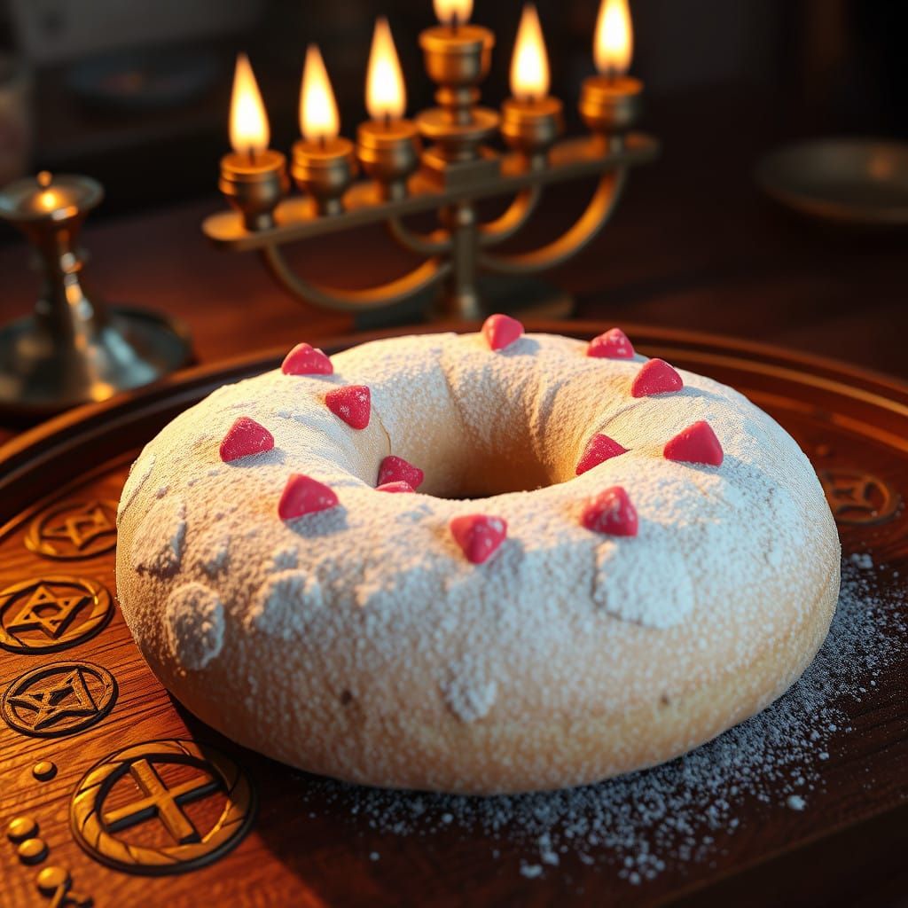 Magnificent Donut on Wooden Tray in Fantasy Bakery Scene