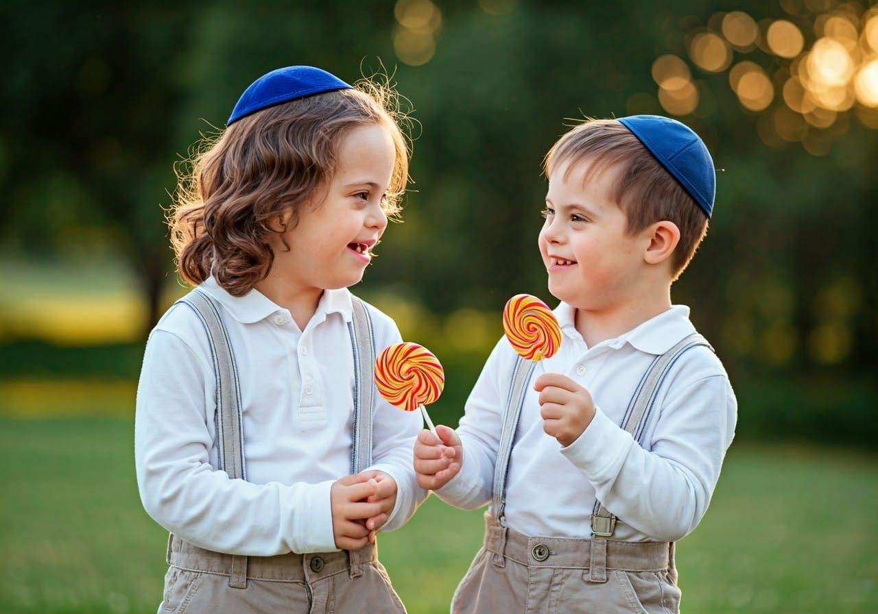 Joyful Boys with Down Syndrome Share Lollipop Moment