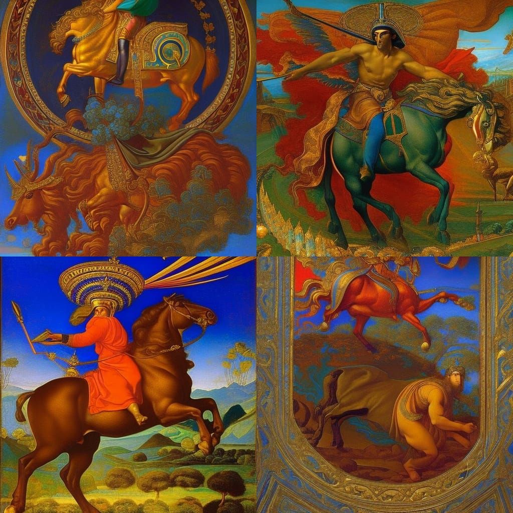 Capricorn Charioteer psychedelic art renaissance painting pr...