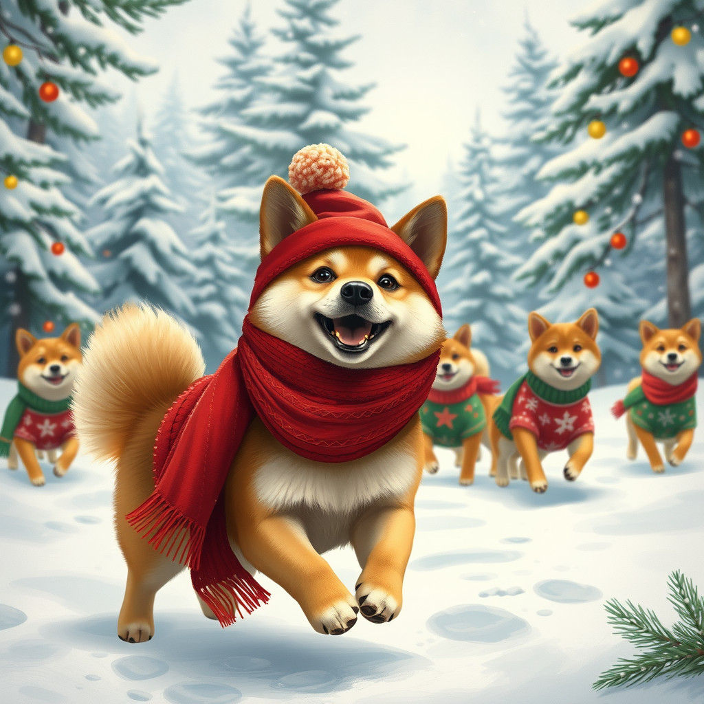 Joyful Shiba Inus in Winter Wonderland