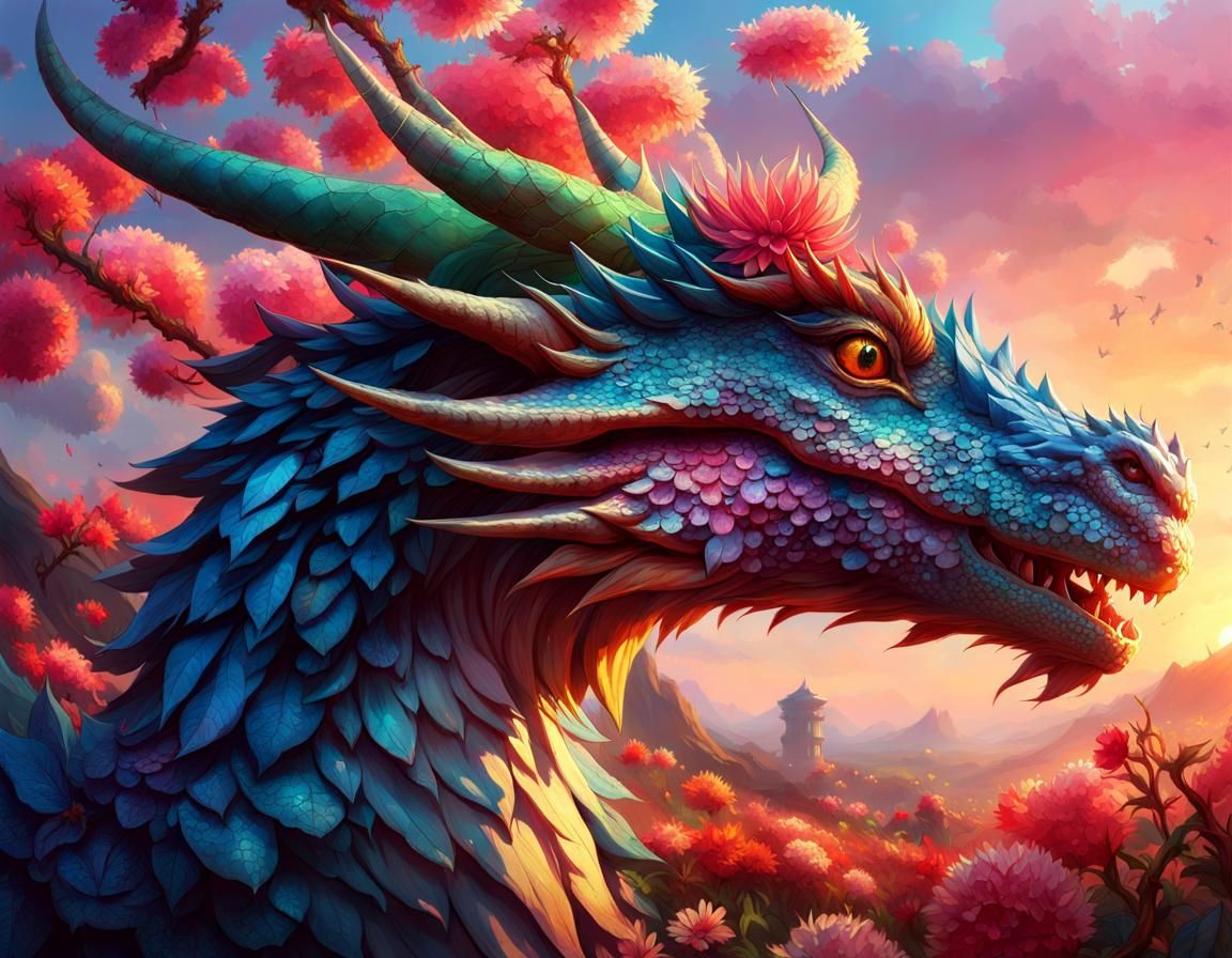 Flower-dragon portrait