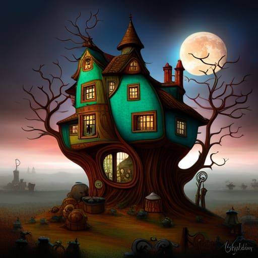 Haunted Tree House - AI Generated Artwork - NightCafe Creator