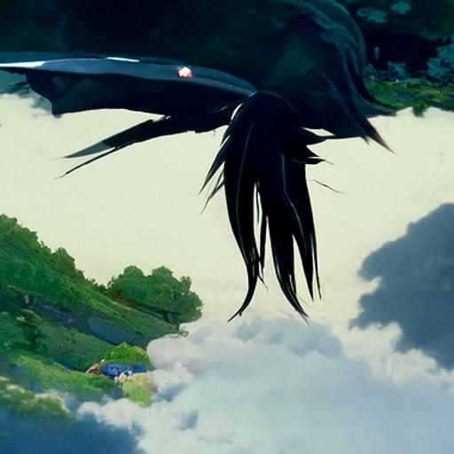 A boy with silky black hair, a demons tail, and black wings ...