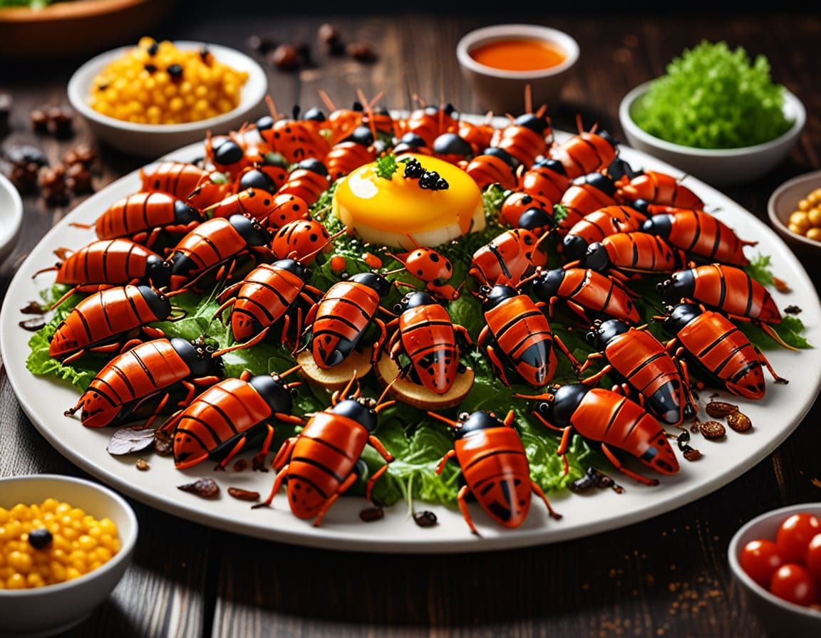roasted treasure bugs dish from anime delicious in dungeon