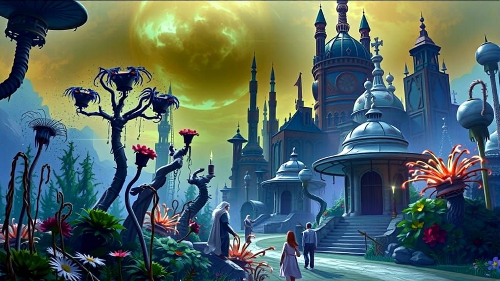 Medieval fantasy city on an exoplanet