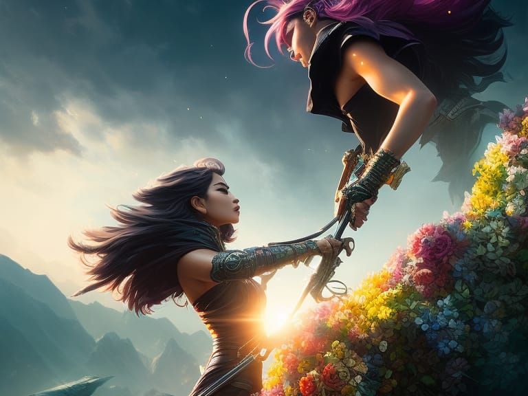 Artgerm, WLOP, Greg Rutkowski; Trophy of Rainbow Life, Photo...