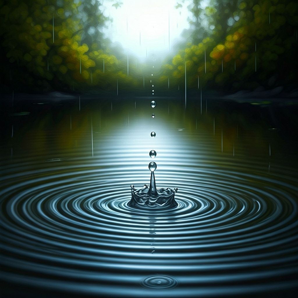 Hyperrealistic Raindrop Impact on a Pond