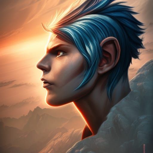 Obsidian haired demigod fighter massive floating head portra...