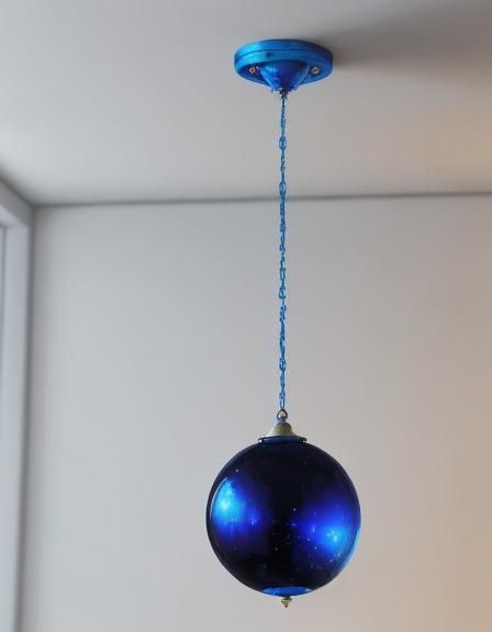 Beautiful cobalt blue glass ball hanging from the ceiling& p...