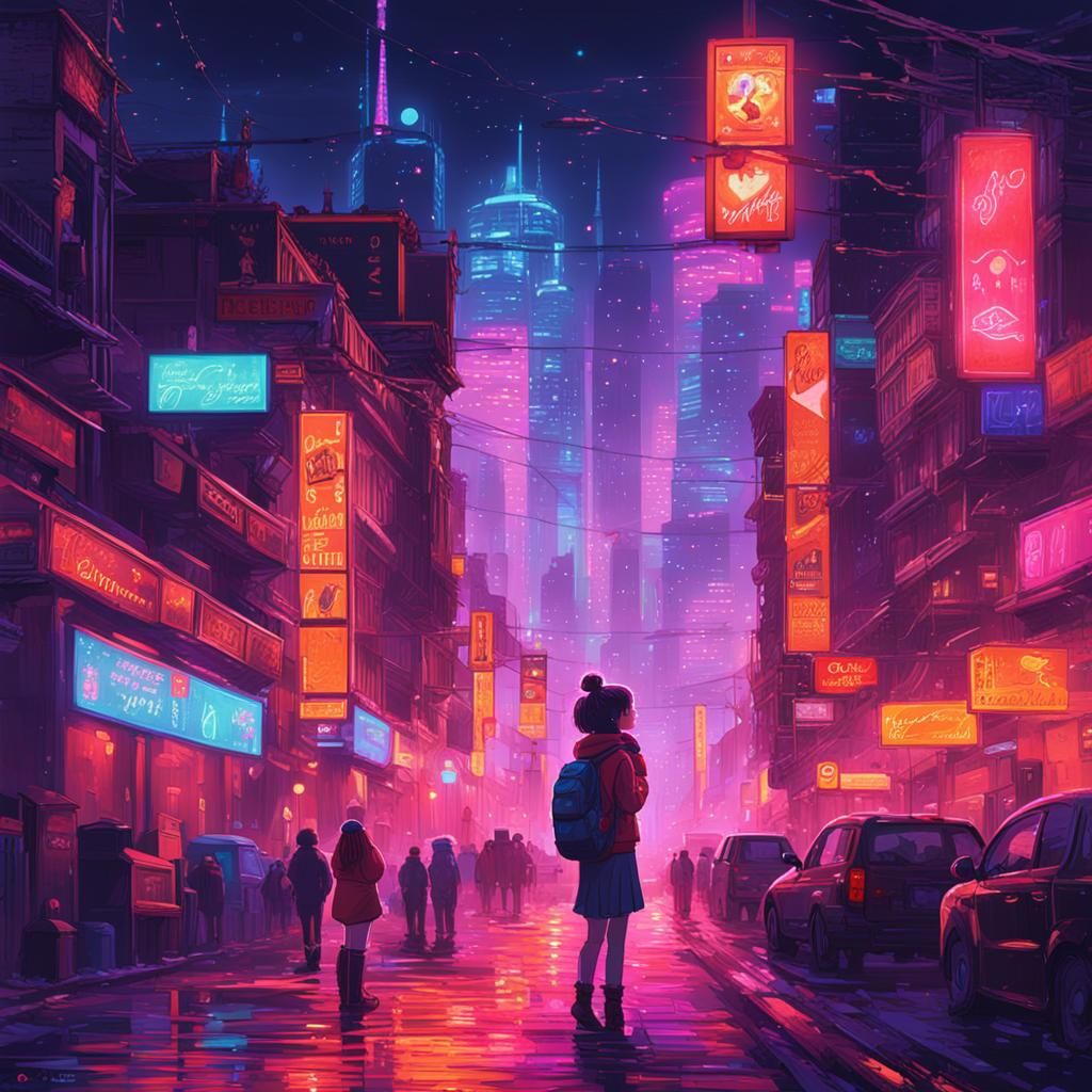 ustling city, a girl blows a kiss to her loved one, the vibr...