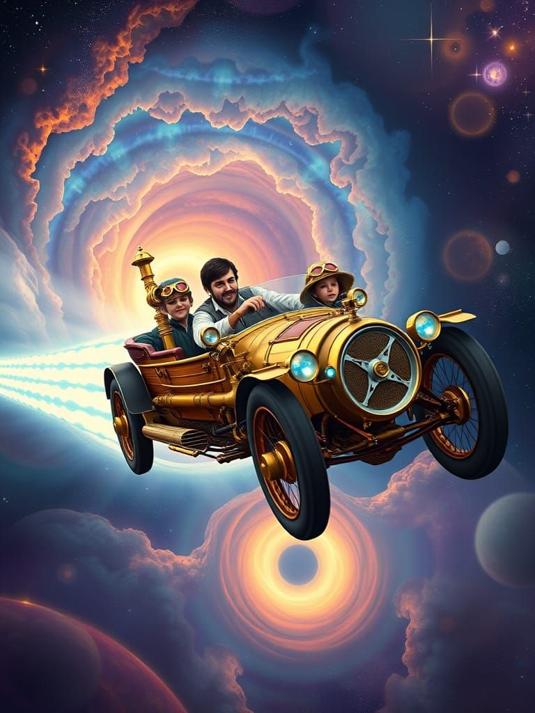 Steampunk Car Warpspeed Movie Poster in Sci-Fi Style