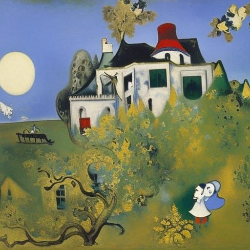 Abandoned house with ghosts and mice
By Marc Chagall and Kee...