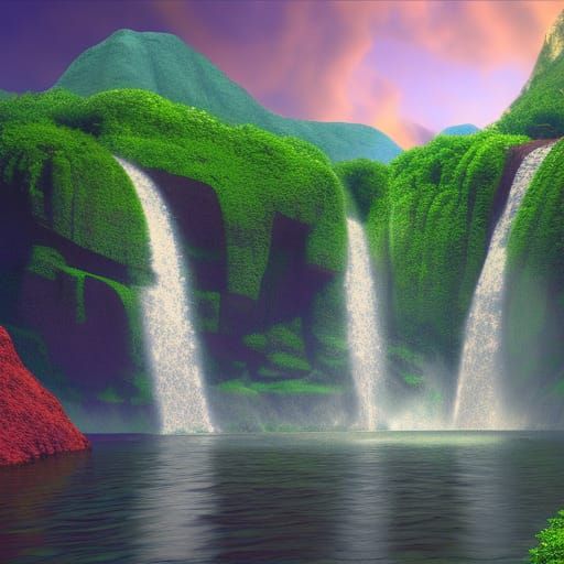 Waterfall and mountains