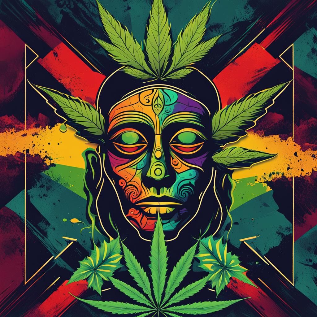 Logo face spooky with leaf marijuana with logo Marijuana