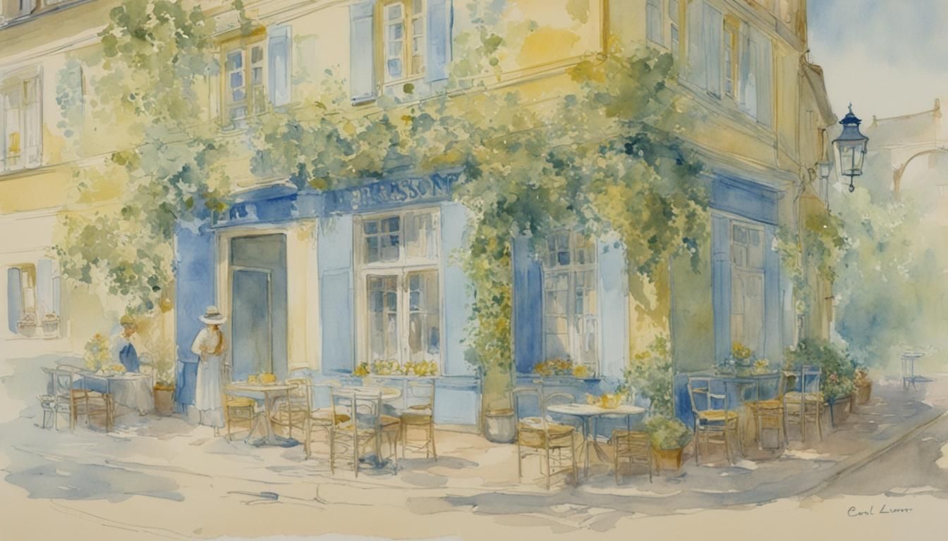 La cour et la brasserie, en 1897, aquarelle, à la façon de Carl Larsson #suédois #architecture Suédoise #Maison Suédoise_