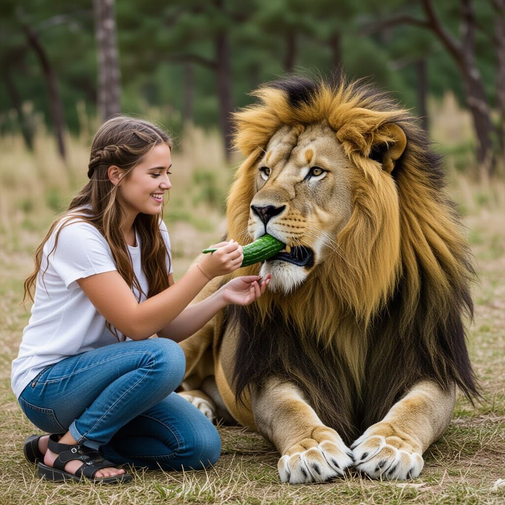 Girl Feeds Lion Carrot