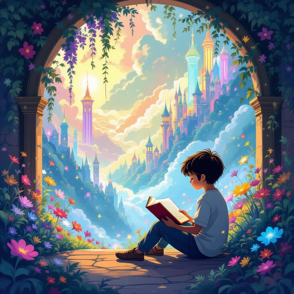 Boy's Imagination Unfolds a Magical World from a Book