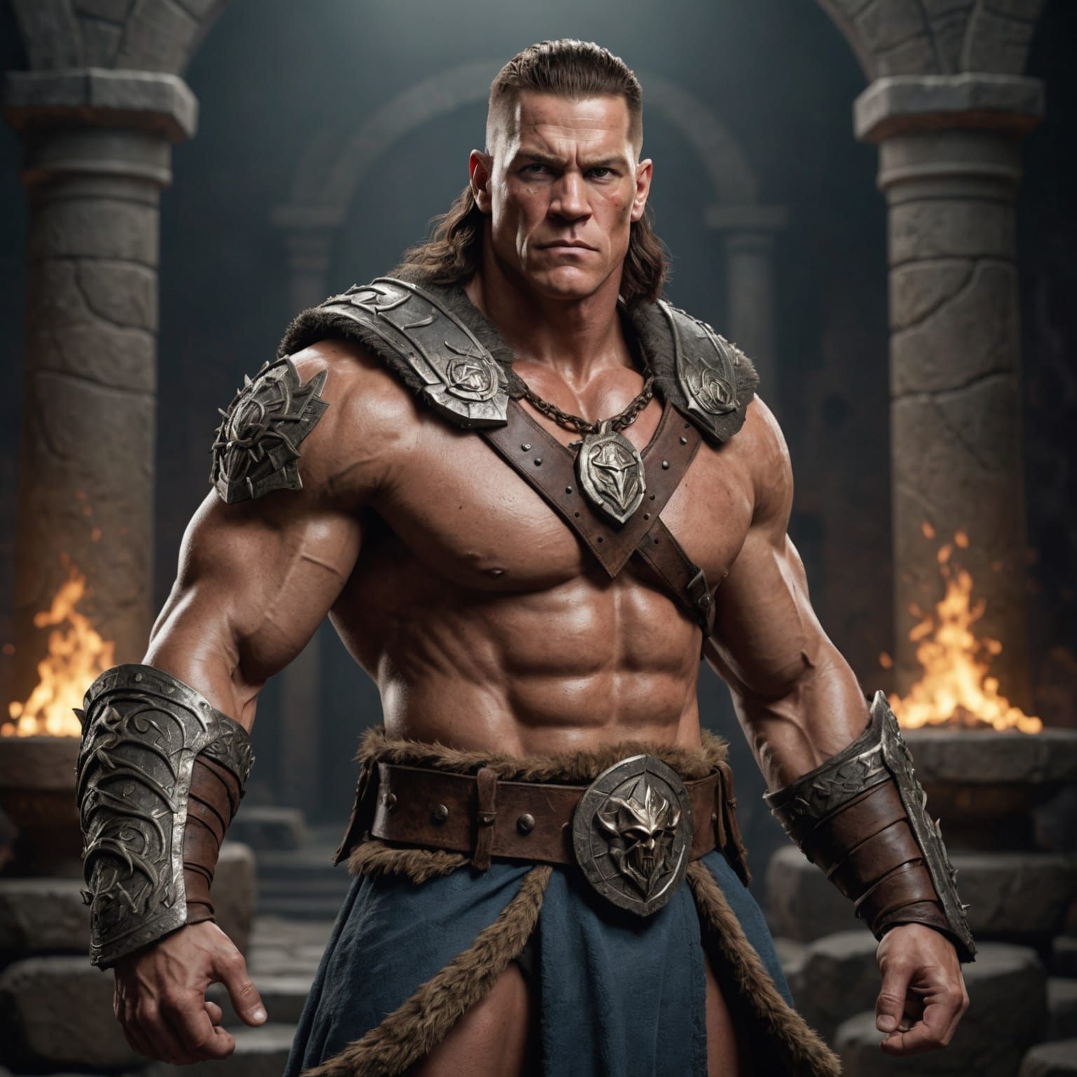 John Cena as a barbarian mage, FULL BODY, full body picture, athletic