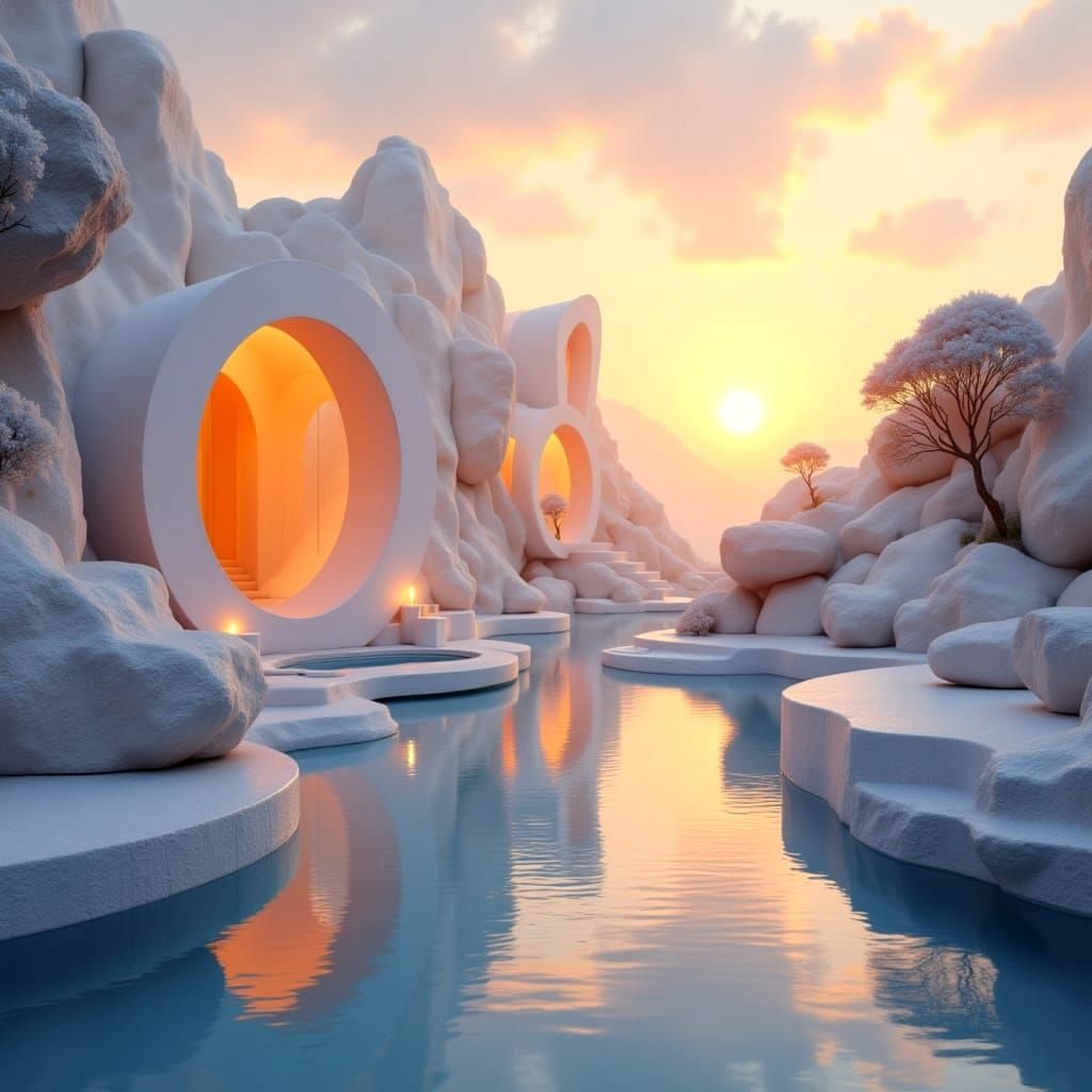 Serene Utopian Landscape in High Fashion Style