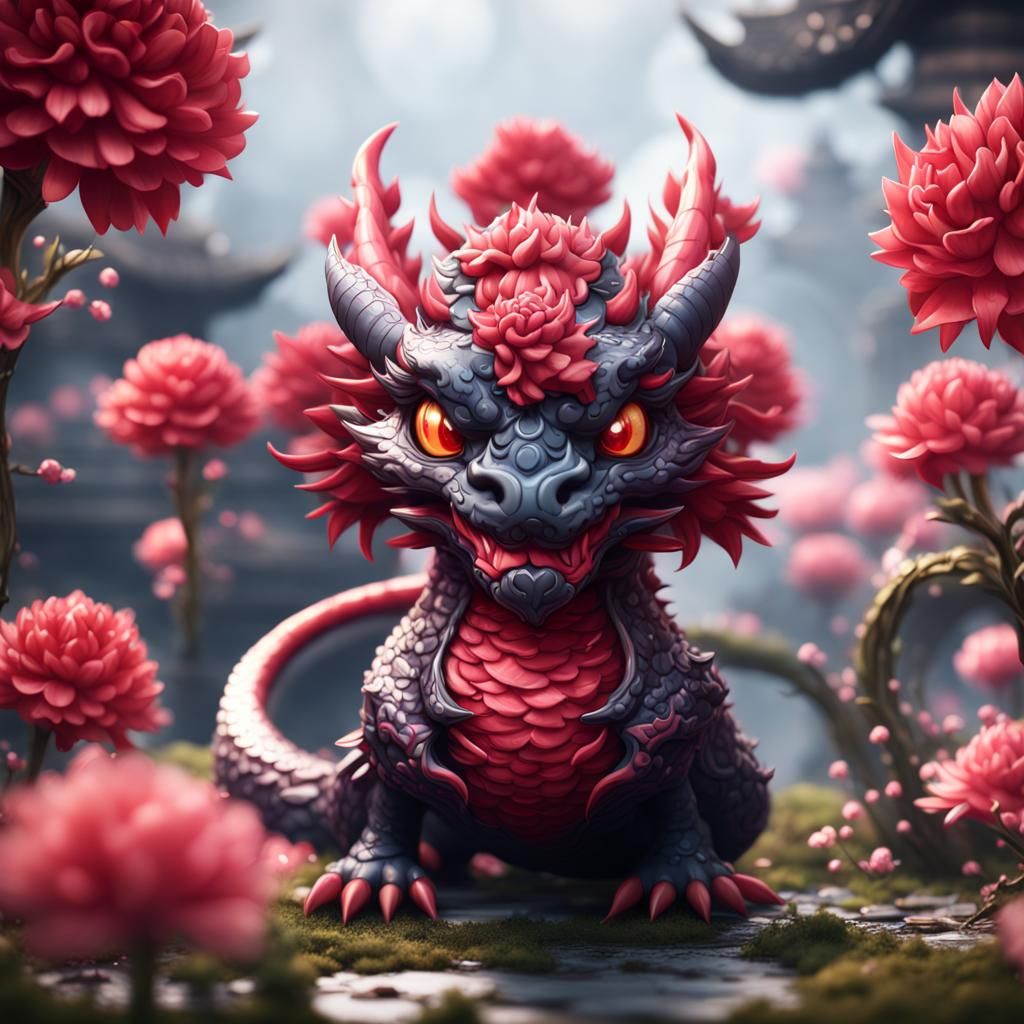 Chibi Japanese Carnation Dragon AI Generated Artwork NightCafe Creator