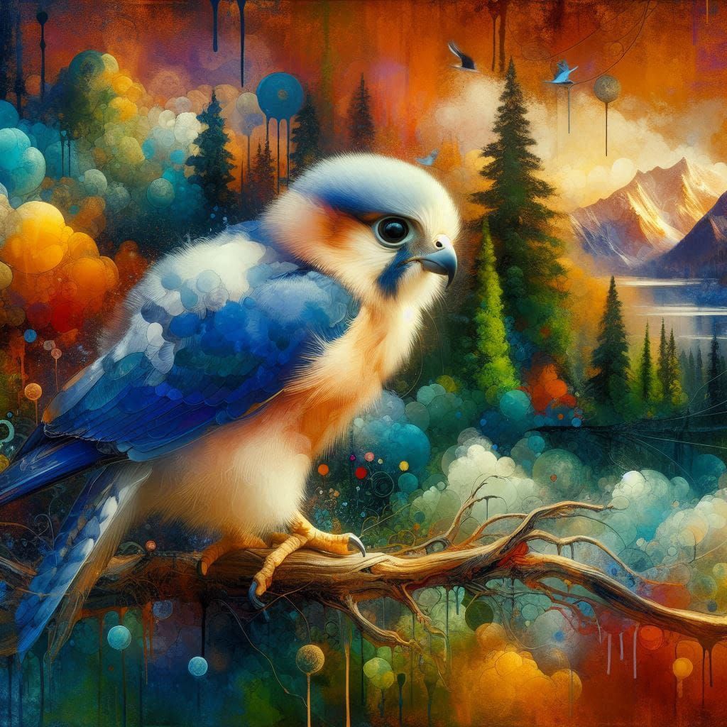 Young Falcon painted on a rusty plate of rust