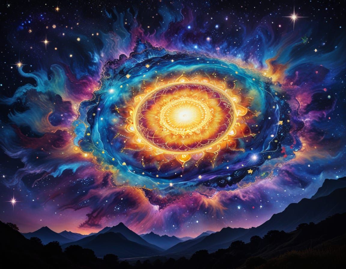 Cosmic Mandala in Iridescent Dreamscapes