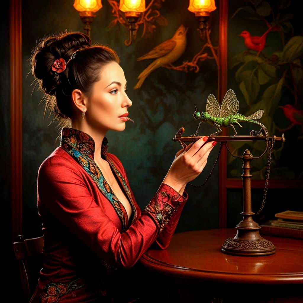 Surrealistic Lady in Vibrant Fantasy Scene