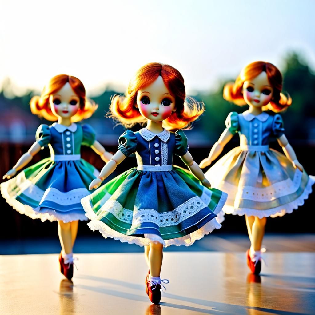 Dolls dance,  doing dances during daylight,   delightful,  darling,  dimming,  daredevil,  dynamic,  
