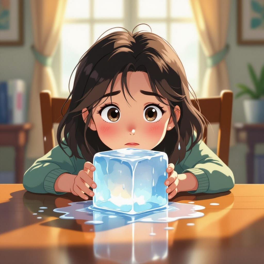 Melting Ice Cube Mystery in Ghibli Style