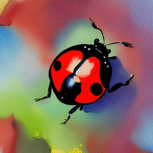 a cute lady bug in Gouache Style, Watercolor, Museum Epic Impressionist Maximalist Masterpiece, Thick Brush Strokes, Imp...