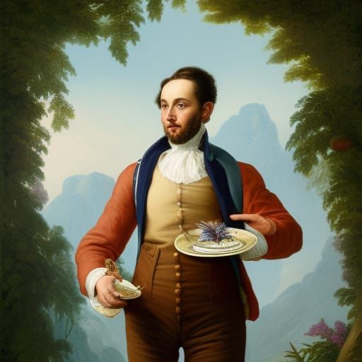 botanical illustration, Inexpensive Waiter, white background, style of Pierre-Joseph Redoute
