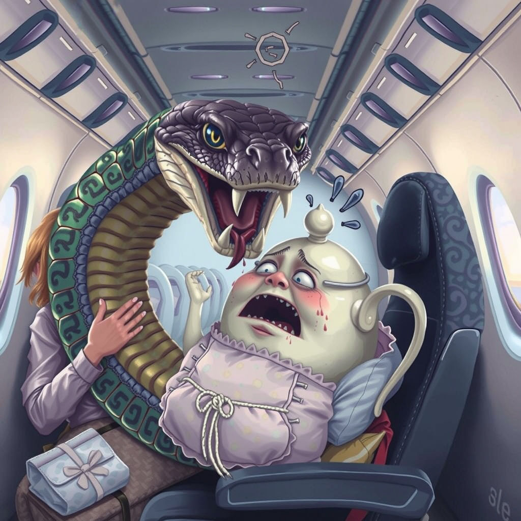 Teapot and snake on a plane