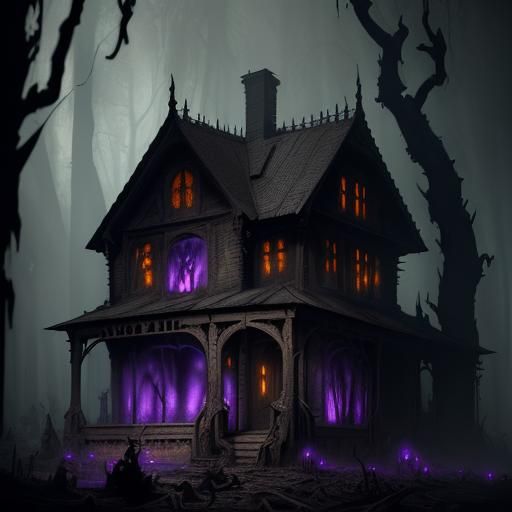 A Hounted House In Purple Light - Ai Generated Artwork - Nightcafe Creator