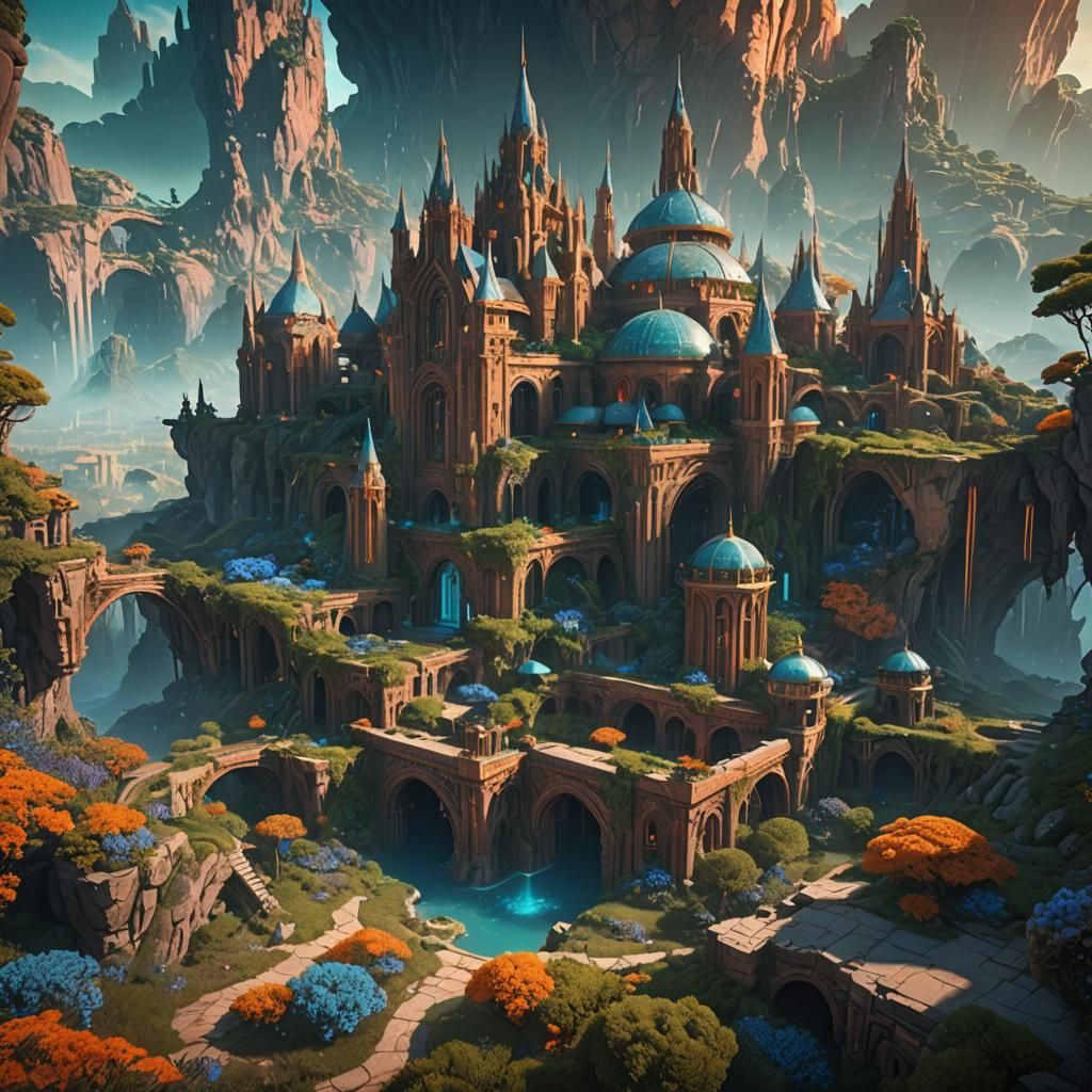 Ethereal Landscape with Glowing Flora in Fantasy Art