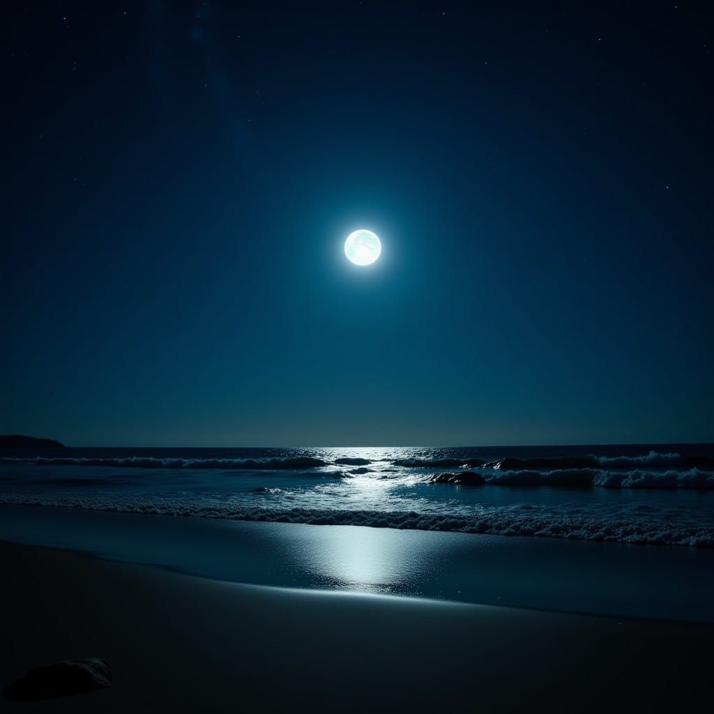 <lora:Natures Finest:1.0> A moonlit night on the beach. The water is lapping the sand on the shore and stars are twinkling above 4K high res...