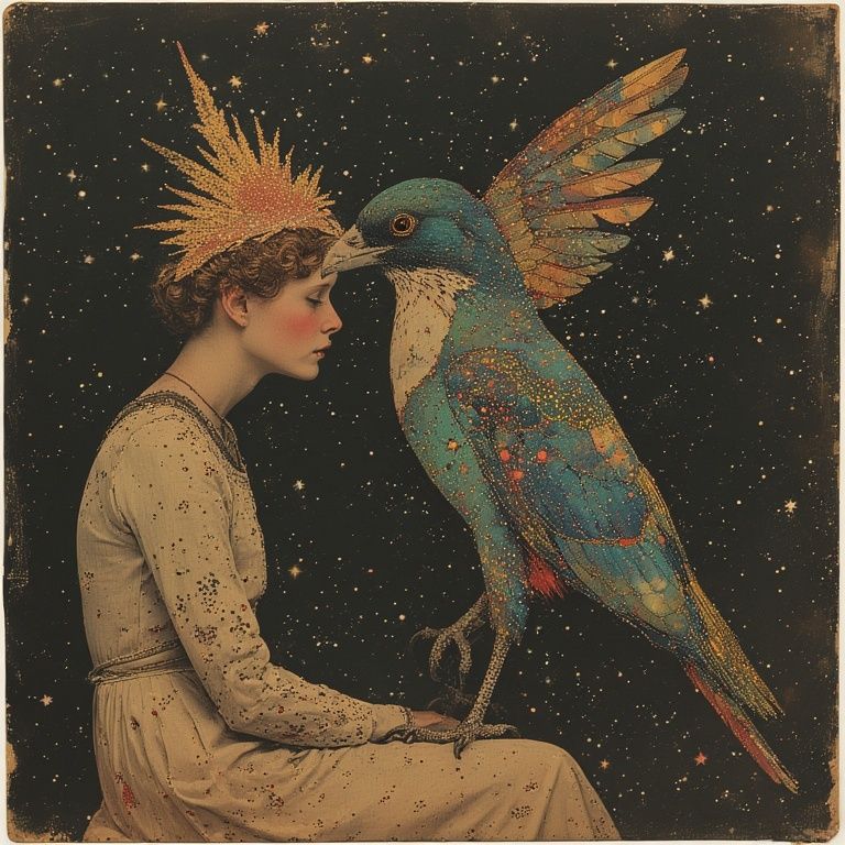 sitting alongside a large, colorful bird