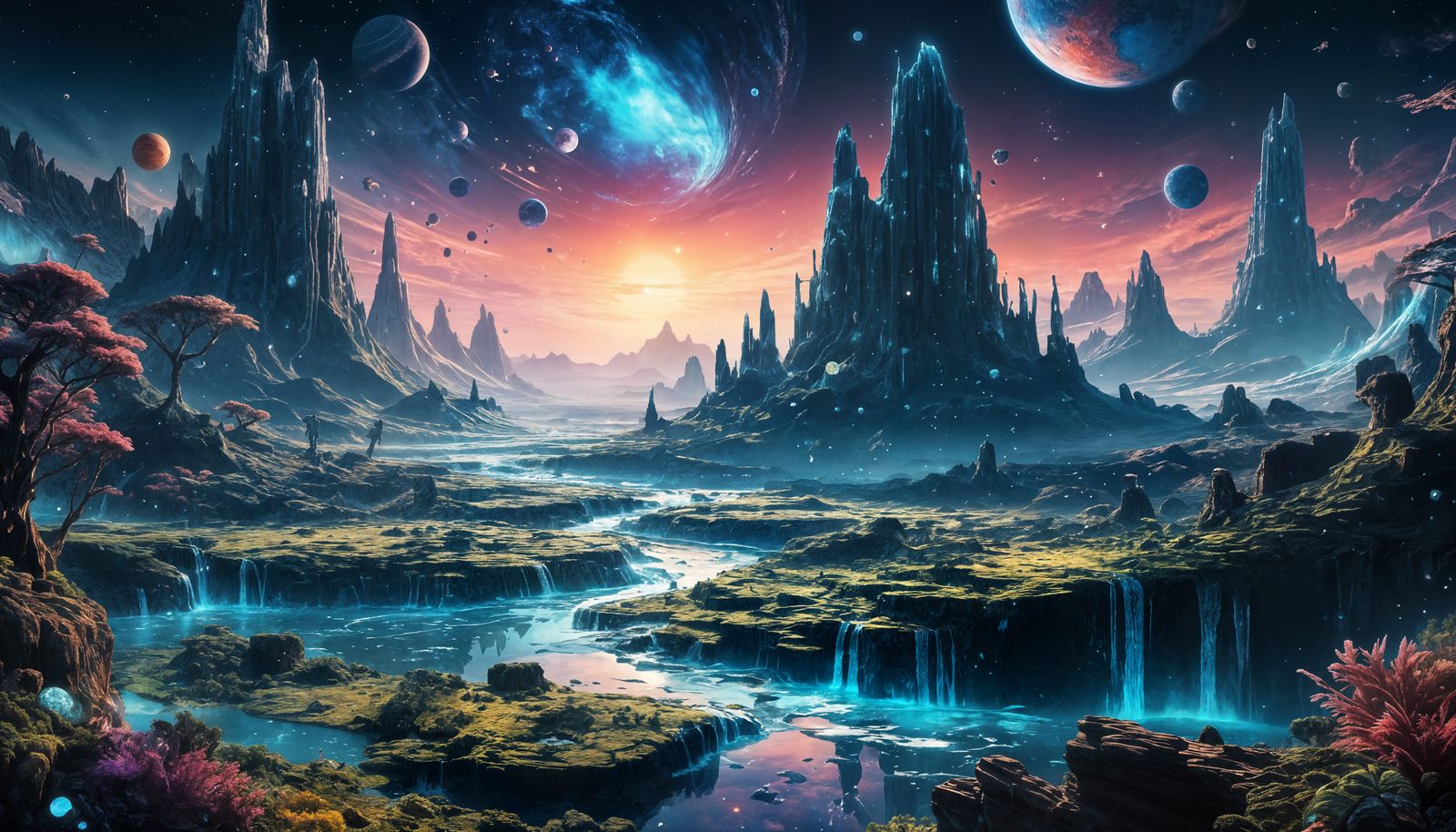 Floating Oasis on a Deserted Ice Planet in Cosmic Illustrati...