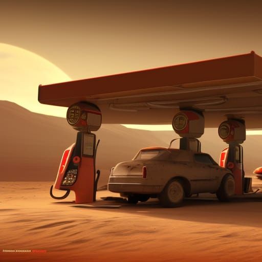 Retro gas station on Mars - AI Generated Artwork - NightCafe Creator