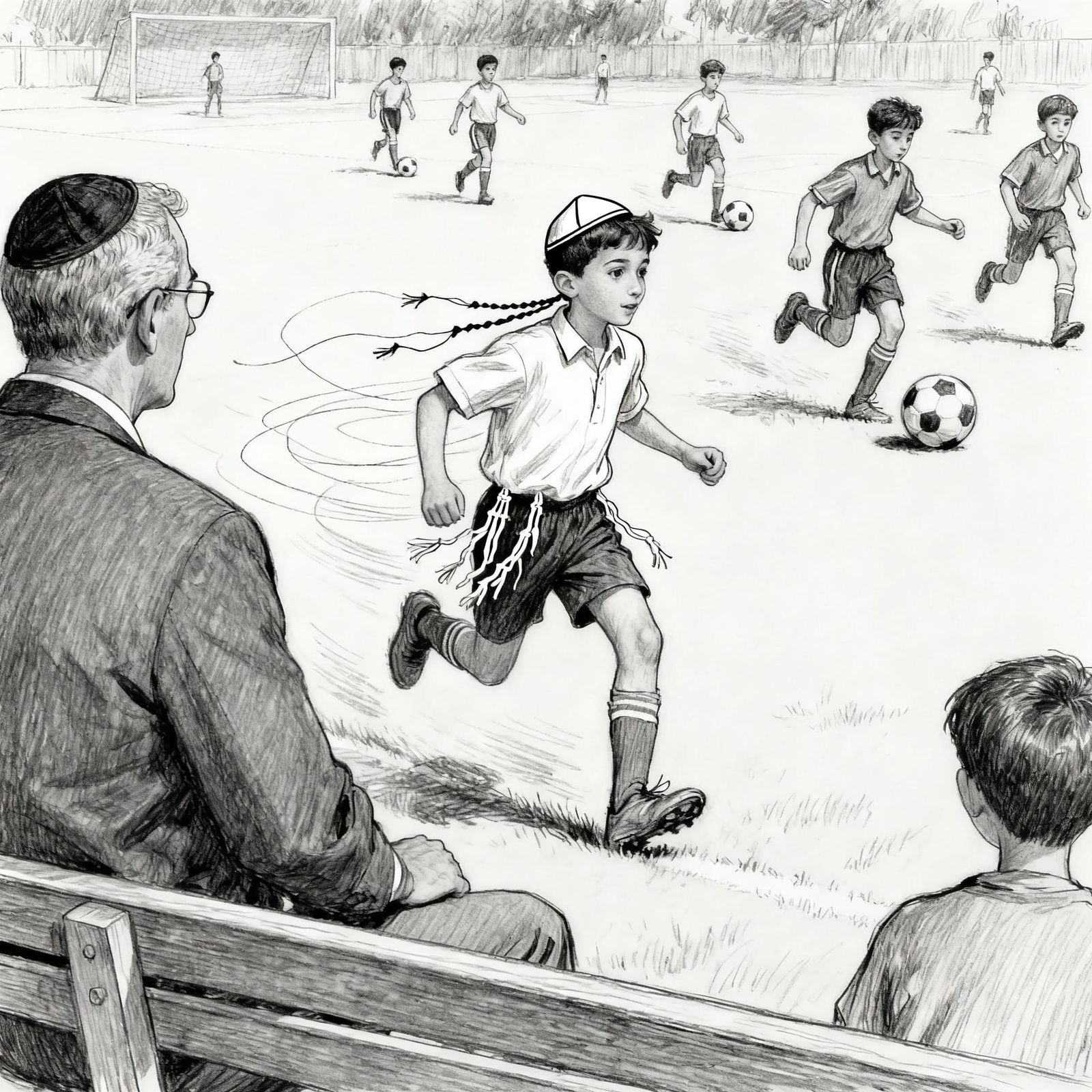 Boy Playing Soccer in Pencil Sketch Style