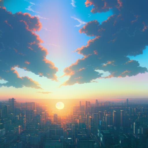 sunset over city - AI Generated Artwork - NightCafe Creator