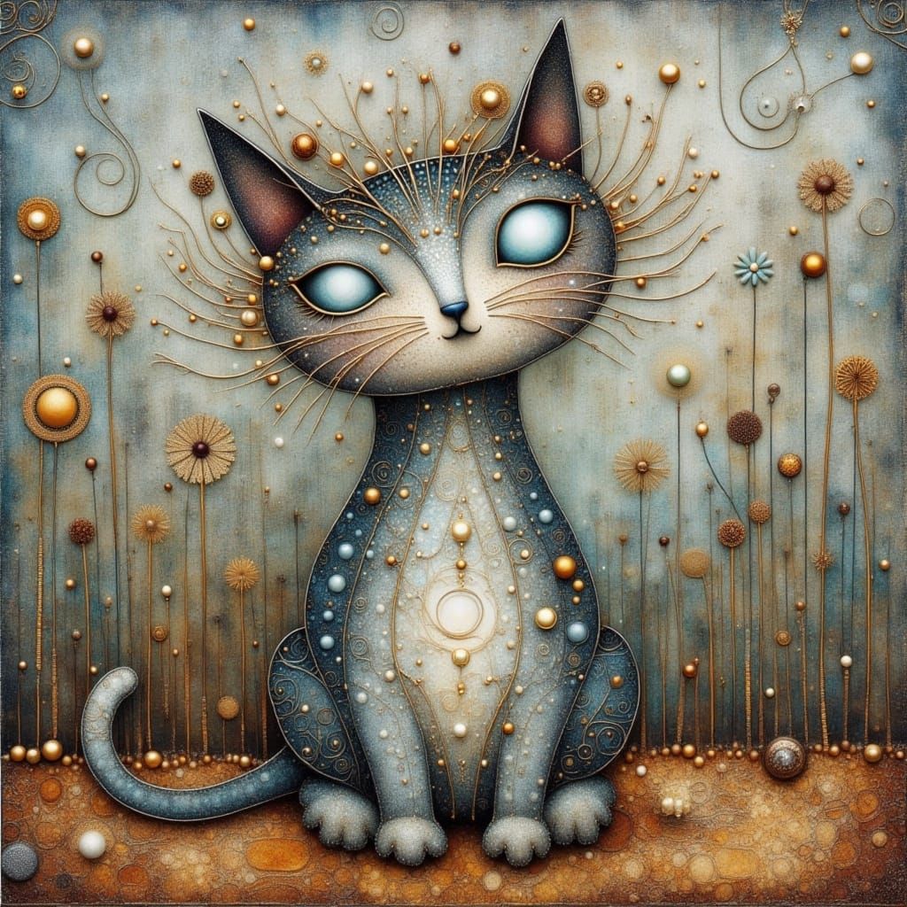 Stylised high class cat, by Rex Ray, Sam Toft <lora:Earth and filigree:1.0> 