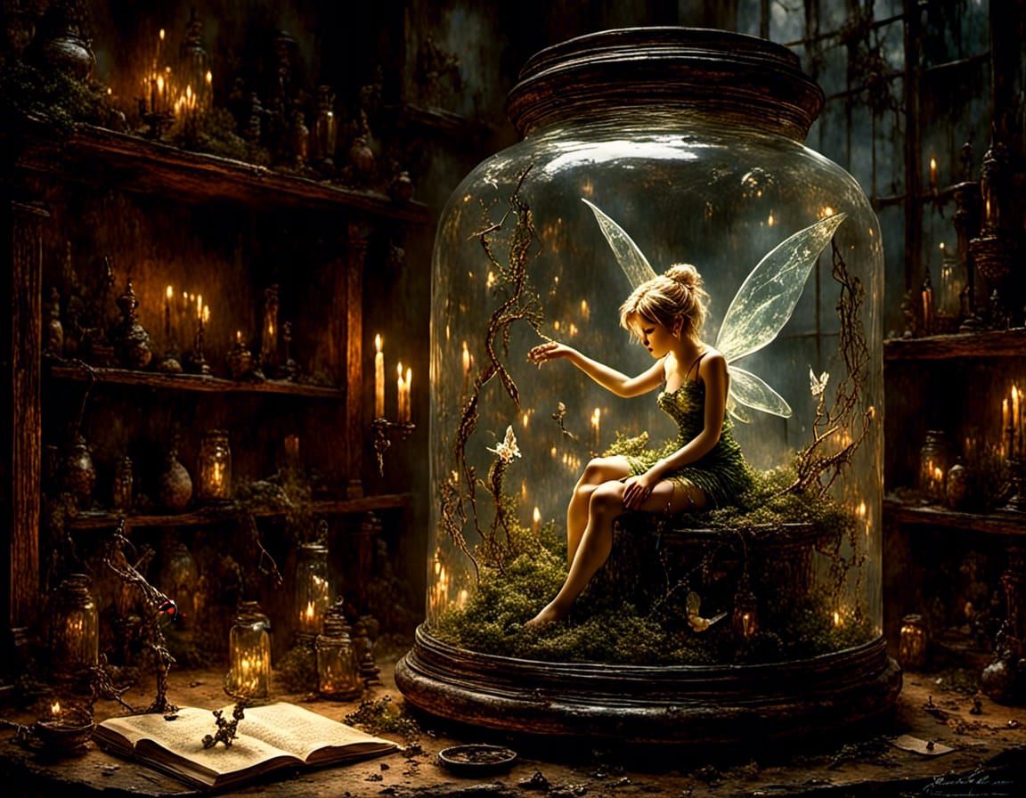 Tinkerbell imprisoned in a glass jar <lora:LapiUltimate:1.0>