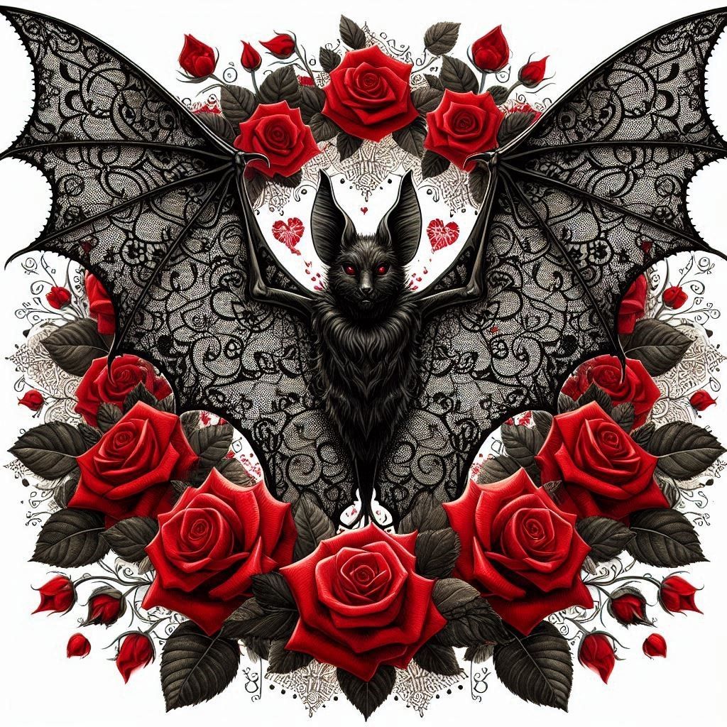 Black lace bat with roses #5