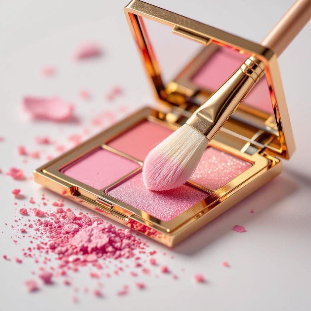 Eyeshadow Palette with Golden Brush and Pink Dust