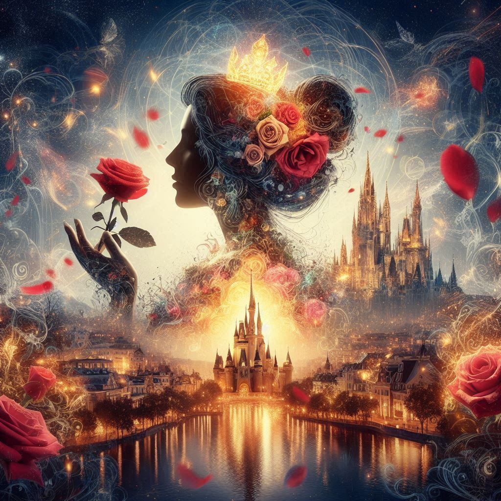 Belle holding a rose in double exposure